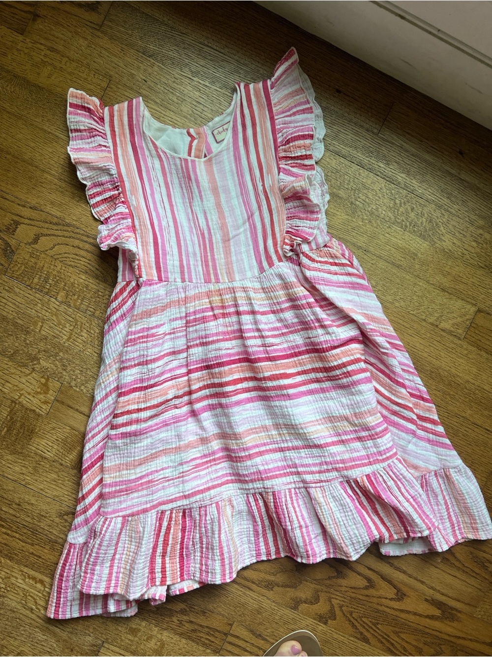 cheeky plum Pink & White Striped Ruffle Sundress